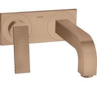 hansgrohe AXOR Citterio mezclador de lavabo, corte diamante, oculto, proyección 220mm, juego de desagüe sin cierre, con placa, 39171310, Color: Oro rojo cepillado