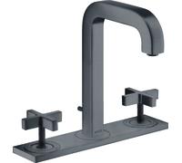 hansgrohe AXOR Citterio Mezclador de lavabo de 3 agujeros 170, juego de desagüe, caño 140mm, tiradores en cruz, placa, 39134340, Color: Cromo negro cepillado