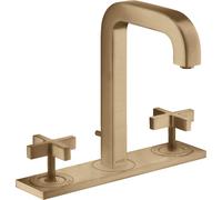 hansgrohe AXOR Citterio Mezclador de lavabo de 3 agujeros 170, juego de desagüe, caño 140mm, tiradores en cruz, placa, 39134140, Color: Bronce cepillado