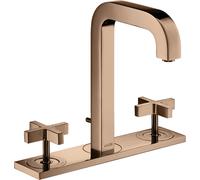 hansgrohe AXOR Citterio Mezclador de lavabo de 3 agujeros 170, juego de desagüe, caño 140mm, tiradores en cruz, placa, 39134300, Color: Oro rojo pulido