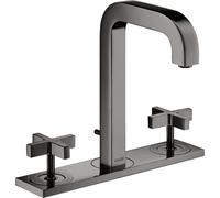 hansgrohe AXOR Citterio Mezclador de lavabo de 3 agujeros 170, juego de desagüe, caño 140mm, tiradores en cruz, placa, 39134330, Color: Cromo negro pulido