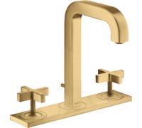 hansgrohe AXOR Citterio Mezclador de lavabo de 3 agujeros 170, juego de desagüe, caño 140mm, tiradores en cruz, placa, 39134250, Color: Óptica de oro cepillado