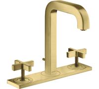 hansgrohe AXOR Citterio Mezclador de lavabo de 3 agujeros 170, juego de desagüe, caño 140mm, tiradores en cruz, placa, 39134950, Color: Latón cepillado