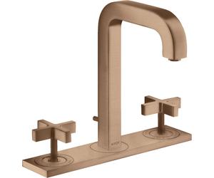 hansgrohe AXOR Citterio Mezclador de lavabo de 3 agujeros 170, juego de desagüe, caño 140mm, tiradores en cruz, placa, 39134310, Color: Oro rojo cepillado