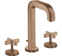 hansgrohe AXOR Citterio Mezclador de lavabo de 3 agujeros 170, juego de desagüe, caño de 140 mm, asas en cruz, rosetas, 39133310, Color: Oro rojo cepillado