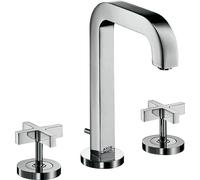 hansgrohe AXOR Citterio Mezclador de lavabo de 3 agujeros 170, juego de desagüe, caño de 140 mm, asas en cruz, rosetas, 39133000, Color: cromado