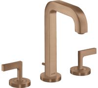 hansgrohe AXOR Citterio Mezclador de lavabo de 3 agujeros 170, juego de desagüe, caño de 140 mm, manijas de palanca, rosetas, 39135310, Color: Oro rojo cepillado