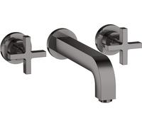 hansgrohe AXOR Citterio Mezclador de lavabo de 3 agujeros empotrado, caño 222mm, asas en cruz, rosetas para montaje en pared, 39143330, Color: Cromo negro pulido