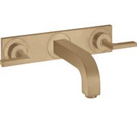 hansgrohe AXOR Citterio Mezclador de lavabo de 3 agujeros empotrado, caño 222mm, manijas de palanca, placa para montaje en pared, 39148140, Color: Bronce cepillado