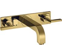 hansgrohe AXOR Citterio Mezclador de lavabo de 3 agujeros empotrado, caño 222mm, manijas de palanca, placa para montaje en pared, 39148990, Color: Óptica Oro Pulido