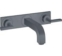 hansgrohe AXOR Citterio Mezclador de lavabo de 3 agujeros empotrado, caño 222mm, manijas de palanca, placa para montaje en pared, 39148340, Color: Cromo negro cepillado