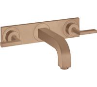 hansgrohe AXOR Citterio Mezclador de lavabo de 3 agujeros empotrado, caño 222mm, manijas de palanca, placa para montaje en pared, 39148310, Color: Oro rojo cepillado