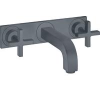 hansgrohe AXOR Citterio Mezclador de lavabo de 3 agujeros empotrado, caño 226mm, tiradores en cruz, placa para montaje en pared, 39144340, Color: Cromo negro cepillado