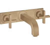 hansgrohe AXOR Citterio Mezclador de lavabo de 3 agujeros empotrado, caño 226mm, tiradores en cruz, placa para montaje en pared, 39144140, Color: Bronce cepillado