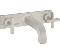 hansgrohe AXOR Citterio Mezclador de lavabo de 3 agujeros empotrado, caño 226mm, tiradores en cruz, placa para montaje en pared, 39144800, Color: Óptica de acero inoxidable