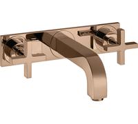 hansgrohe AXOR Citterio Mezclador de lavabo de 3 agujeros empotrado, caño 226mm, tiradores en cruz, placa para montaje en pared, 39144300, Color: Oro rojo pulido