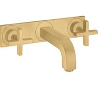 hansgrohe AXOR Citterio Mezclador de lavabo de 3 agujeros empotrado, caño 226mm, tiradores en cruz, placa para montaje en pared, 39144250, Color: Óptica de oro cepillado