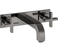 hansgrohe AXOR Citterio Mezclador de lavabo de 3 agujeros empotrado, caño 226mm, tiradores en cruz, placa para montaje en pared, 39144330, Color: Cromo negro pulido