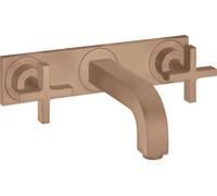 hansgrohe AXOR Citterio Mezclador de lavabo de 3 agujeros empotrado, caño 226mm, tiradores en cruz, placa para montaje en pared, 39144310, Color: Oro rojo cepillado
