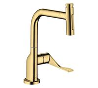 hansgrohe AXOR Citterio Mezclador monomando de cocina Select 230, de 2 chorros con rociador extraíble y sBox, 39862990, Color: Óptica Oro Pulido