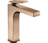 hansgrohe AXOR Citterio mezclador monomando de lavabo, juego de desagüe, acabado rómbico, 143mm de proyección, ComfortZone160, 39081300, Color: Oro rojo pulido