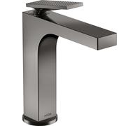 hansgrohe AXOR Citterio mezclador monomando de lavabo, juego de desagüe, acabado rómbico, 143mm de proyección, ComfortZone160, 39081330, Color: Cromo negro pulido