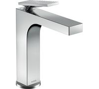 hansgrohe AXOR Citterio mezclador monomando de lavabo, juego de desagüe, acabado rómbico, 143mm de proyección, ComfortZone160, 39081000, Color: cromado