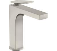 hansgrohe AXOR Citterio mezclador monomando de lavabo, juego de desagüe no bloqueable, 143mm de proyección, ComfortZone160, 39024800, Color: Óptica de acero inoxidable