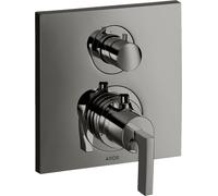 hansgrohe AXOR Citterio termostato empotrado con válvula de cierre/cambio, manijas de palanca, 2 consumidores, 39720330, Color: Cromo negro pulido