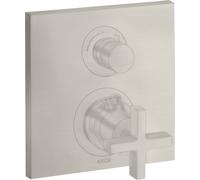 hansgrohe AXOR Citterio termostato empotrado con válvula de cierre/cambio, manijas en cruz, 2 consumidores, 39725800, Color: Óptica de acero inoxidable