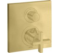hansgrohe AXOR Citterio termostato empotrado con válvula de cierre/cambio, manijas en cruz, 2 consumidores, 39725950, Color: Latón cepillado