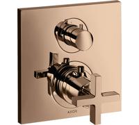 hansgrohe AXOR Citterio termostato empotrado con válvula de cierre/cambio, manijas en cruz, 2 consumidores, 39725300, Color: Oro rojo pulido