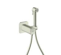 hansgrohe AXOR Duchas Bidette Bidette ducha de mano 1jet EcoSmart, softsquare, para agua mixta, con soporte y mangueras de ducha 1,25m, 29243820, Color: Níquel Cepillado