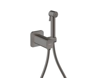 hansgrohe AXOR Duchas Bidette Bidette ducha de mano 1jet EcoSmart, softsquare, para agua mixta, con soporte y mangueras de ducha 1,25m, 29243330, Color: Cromo negro pulido
