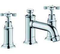 hansgrohe AXOR MONTREUX Mezclador de lavabo de 3 agujeros 30, juego de desagüe, voladizo de 142 mm, 16536000, Color: cromado