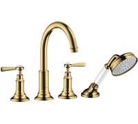 hansgrohe AXOR MONTREUX Accesorios de borde para bañera de 4 orificios, manijas de palanca, proyección de 196 mm, 16550990, Color: Óptica Oro Pulido