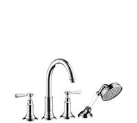 hansgrohe AXOR MONTREUX Accesorios de borde para bañera de 4 orificios, manijas de palanca, proyección de 196 mm, 16550330, Color: Cromo negro pulido