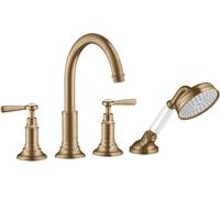 hansgrohe AXOR MONTREUX Accesorios de borde para bañera de 4 orificios, manijas de palanca, proyección de 196 mm, 16550140, Color: Bronce cepillado