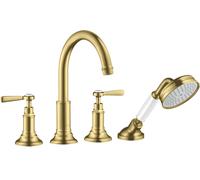 hansgrohe AXOR MONTREUX Accesorios de borde para bañera de 4 orificios, manijas de palanca, proyección de 196 mm, 16550950, Color: Latón cepillado