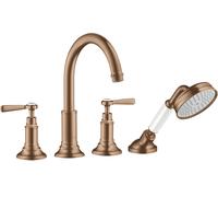 hansgrohe AXOR MONTREUX Accesorios de borde para bañera de 4 orificios, manijas de palanca, proyección de 196 mm, 16550310, Color: Oro rojo cepillado