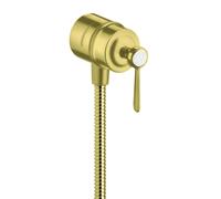 hansgrohe AXOR Montreux Conexión de manguera de cierre Fixfit, válvula de cierre, mango de palanca, 16883950, Color: Latón cepillado