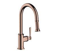 hansgrohe AXOR Montreux DN 15 Monomando de cocina 180 con ducha extraíble, 16581300, Color: Oro rojo pulido
