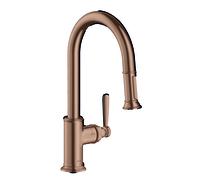hansgrohe AXOR Montreux DN 15 Monomando de cocina 180 con ducha extraíble, 16581310, Color: Oro rojo cepillado