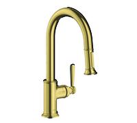 hansgrohe AXOR Montreux DN 15 Monomando de cocina 180 con ducha extraíble, 16581950, Color: Latón cepillado