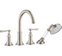 hansgrohe AXOR MONTREUX Accesorios de borde para bañera de 4 orificios, manijas de palanca, proyección de 196 mm, 16550820, Color: Níquel Cepillado