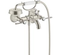 hansgrohe AXOR Montreux Mezclador de 2 manijas para bañera, de superficie, con manijas de palanca, proyección 220mm, 16551800, Color: Óptica de acero inoxidable