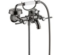 hansgrohe AXOR Montreux Mezclador de 2 manijas para bañera, de superficie, con manijas de palanca, proyección 220mm, 16551330, Color: Cromo negro pulido