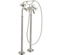 hansgrohe AXOR Montreux Mezclador de 2 manijas para bañera, manijas de palanca, de pie, 234mm de proyección, 16553800, Color: Óptica de acero inoxidable