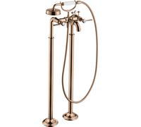 hansgrohe AXOR Montreux Mezclador de 2 manijas para bañera, manijas de palanca, de pie, 234mm de proyección, 16553300, Color: Oro rojo pulido