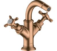hansgrohe AXOR Montreux Mezclador de bidé de dos manijas, juego de desagüe, 16520140, Color: Bronce cepillado